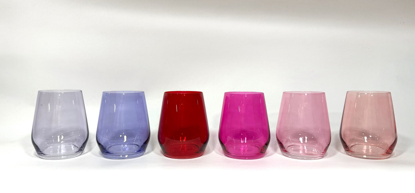 Cotton Candy Collection - Stemless Colored Wine Glass Ombré Set of 6