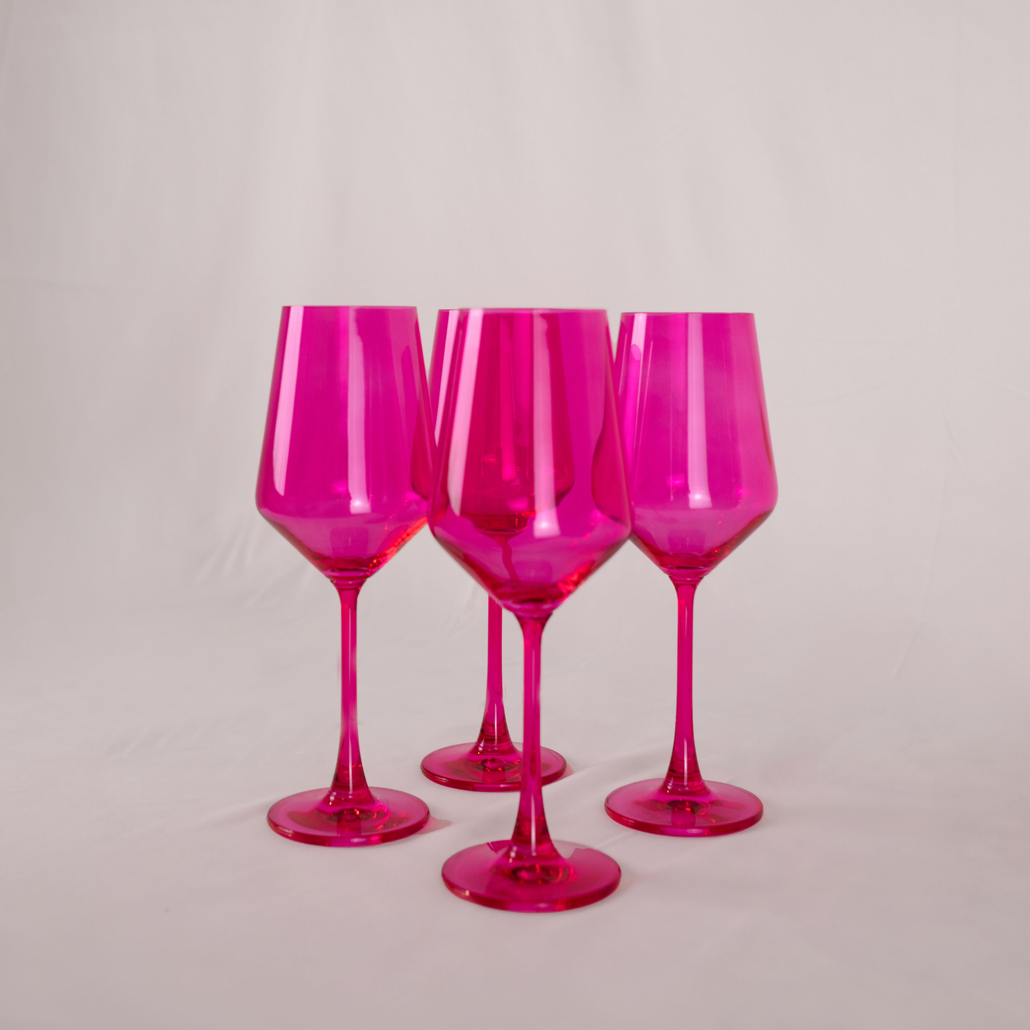 Durable Bright Pink Acrylic 4 Wine Glasses & Matching Pitcher Embossed  Flowers