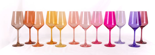 12 different colored wine glasses