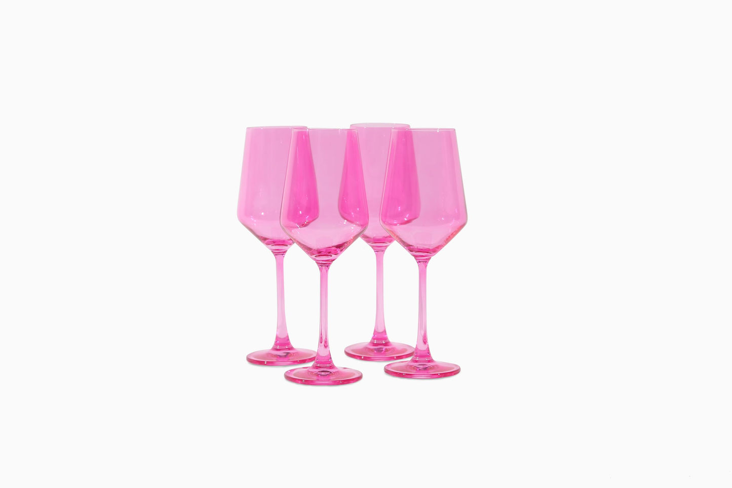 Set of four vibrant pink wine glasses