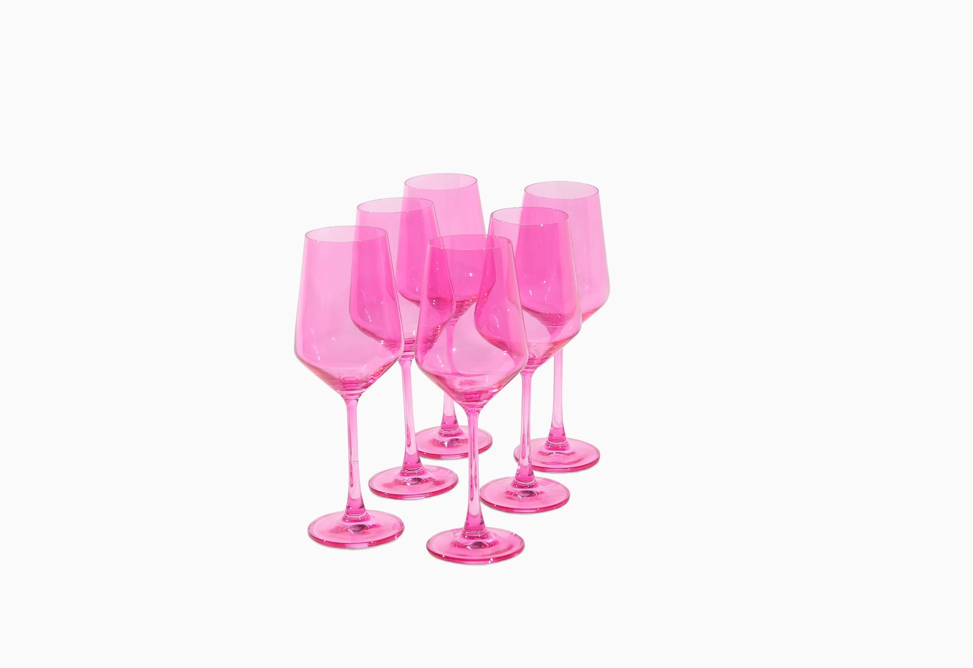 Set of six vibrant pink wine glasses